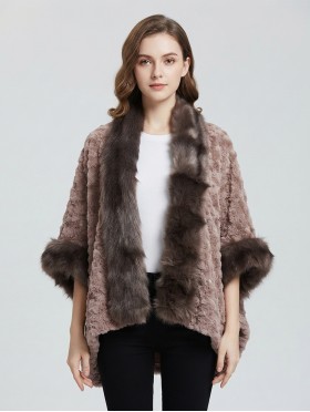 Premium Faux Fur Cape with Rose Imprints & Sleeves